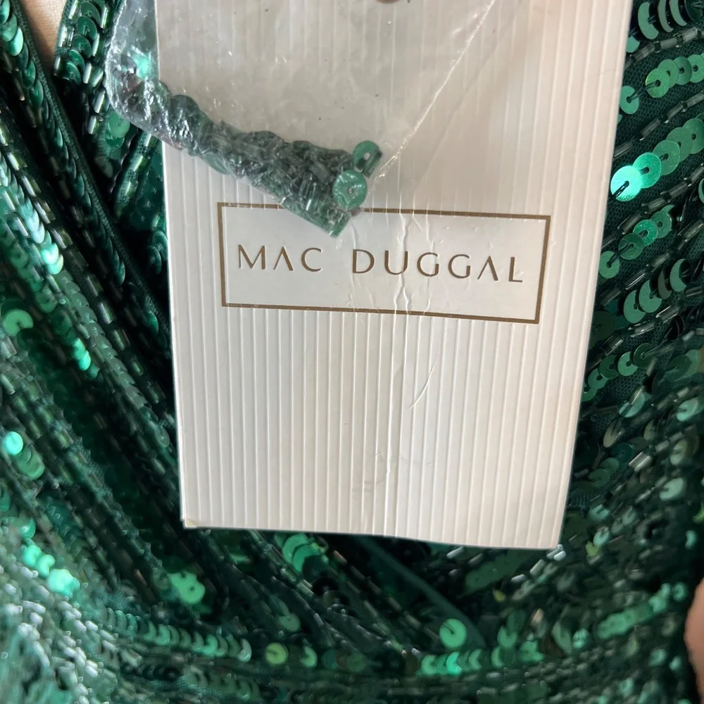 NWT Mac Duggal 5379 [14] Emerald Green Sequined Wrap Maxi Evening Gown Wicked - Picture 10 of 11